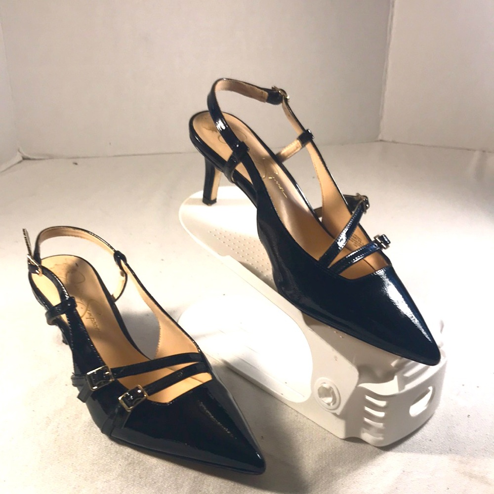 Jessica Simpson Fausey Black Pointy Toe Patent Leather Women's Slingback Heels